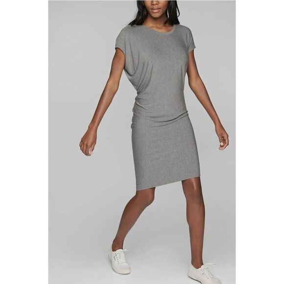 Athleta Draped Crew Dress in black, size medium, 93% Modal, 7% Spandex - Picture 2 of 15